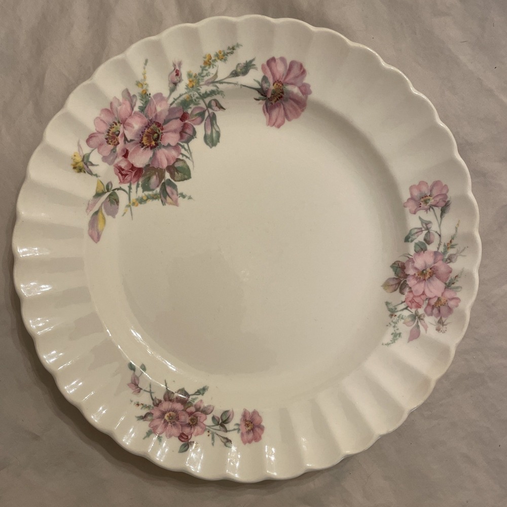 The Sebring Pottery Co USA Wild Rose Pattern 3 K-NL 9 3/4"‎ Dinner Plate